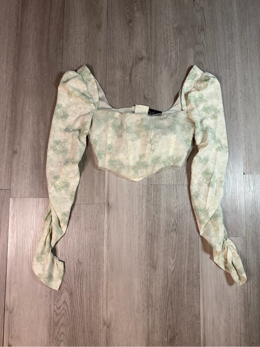 Windsor Passion for Florals Green White Floral Corset Bustier Puff Long Sleeve S